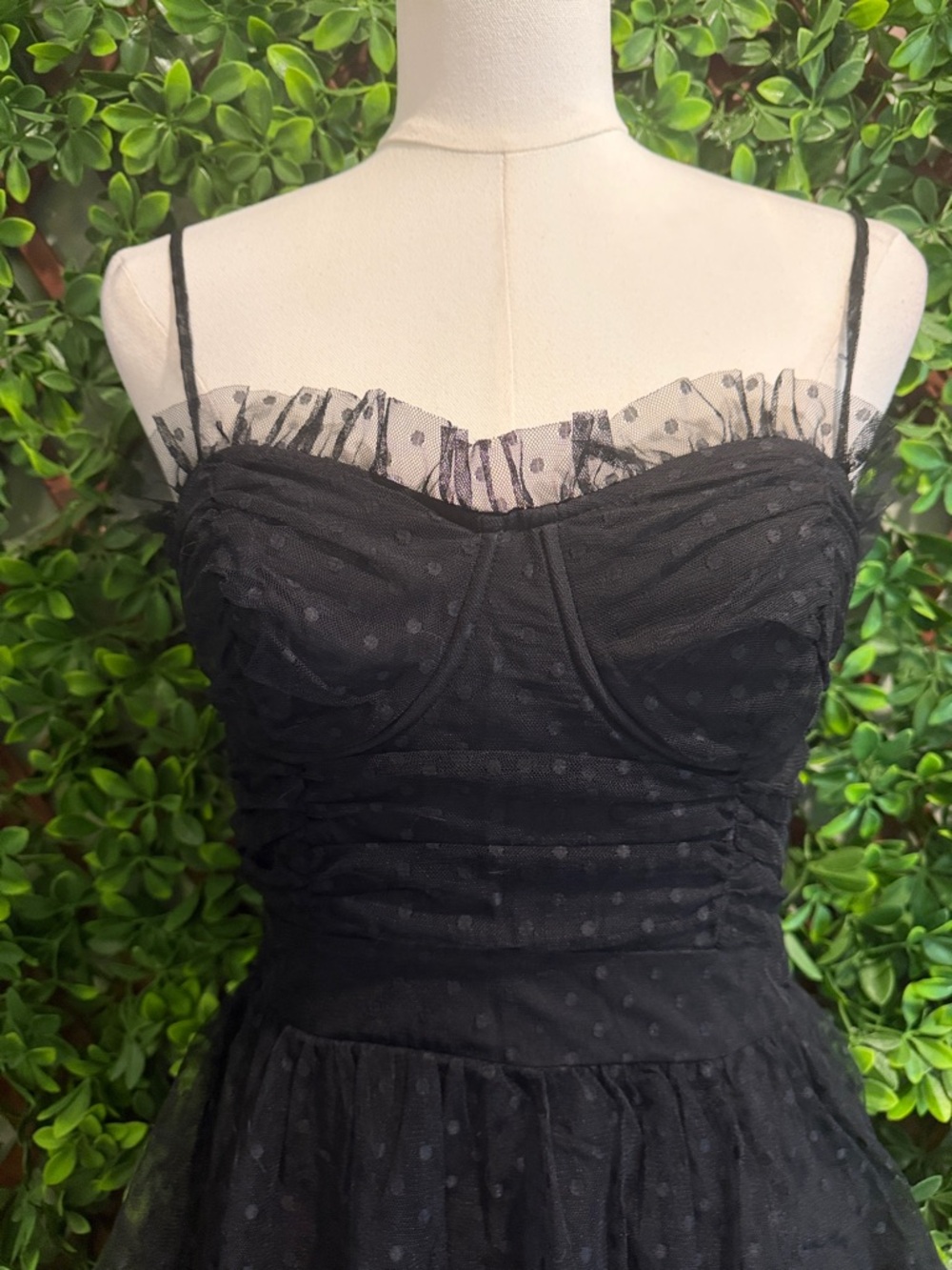 NWT- Sweetheart Style Black Polka Dot Bustier Midi Dress - Picture 5 of 16